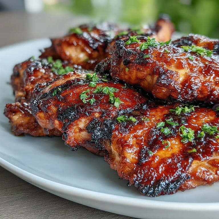 Sweet and savory honey garlic marinade coats tender chicken thighs grilled to golden perfection.