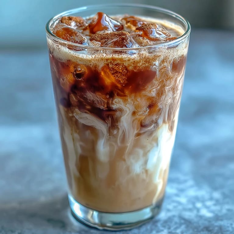 Creamy iced espresso drink with brown sugar syrup and oat milk, served over ice