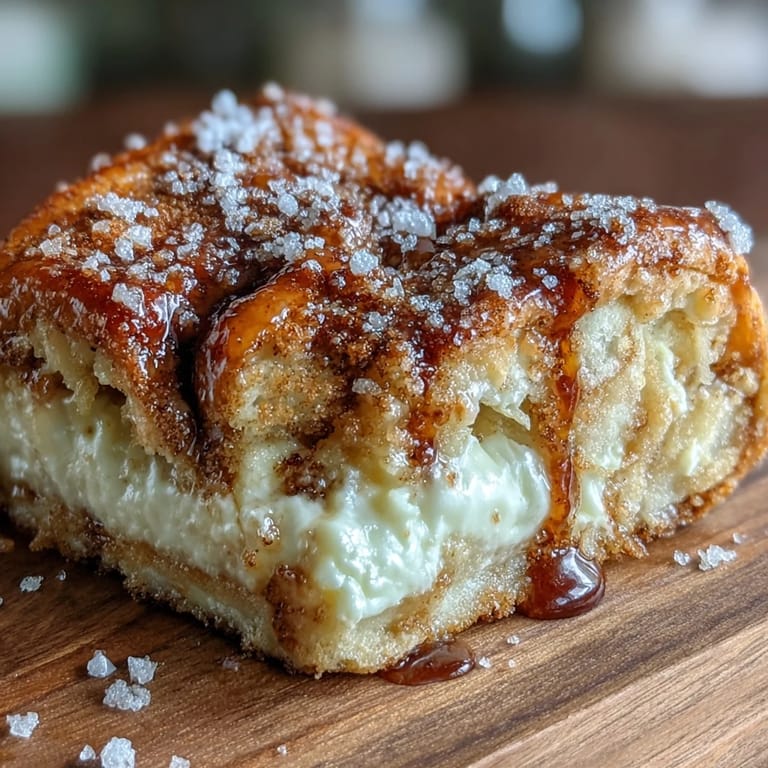 Sweet, flaky pastry and creamy cheesecake bars frosted with cinnamon sugar.