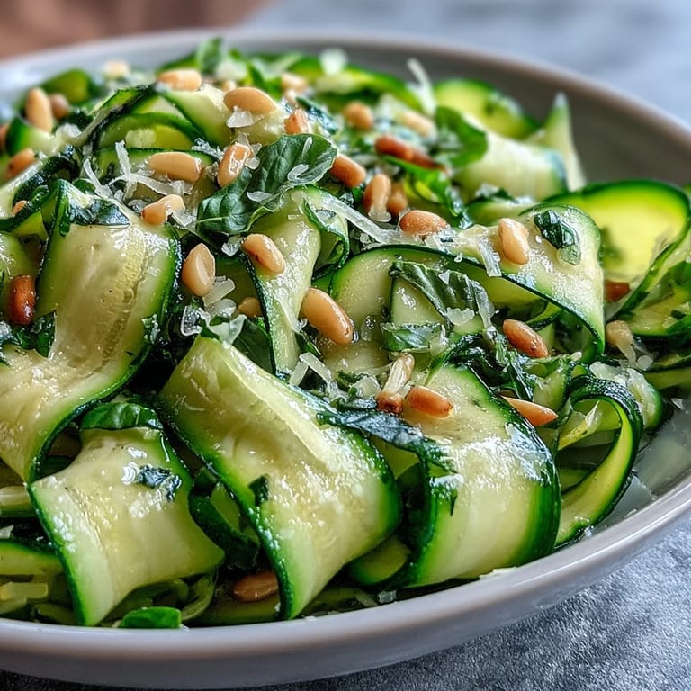 Bright lemon shaved zucchini ribbon salad with Parmesan, perfect for summer dining.