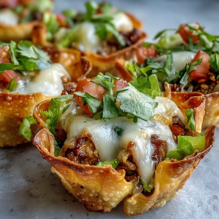 Delicious mini taco cups, perfectly baked with seasoned ground beef and cheese.