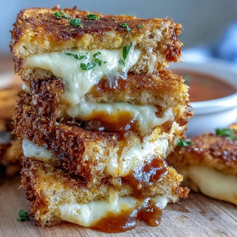 Perfectly browned mini grilled cheese dippers waiting to be dunked in creamy tomato soup.