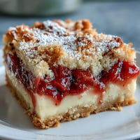 Golden Rhubarb Custard Bars with buttery shortbread crust, perfect for spring.